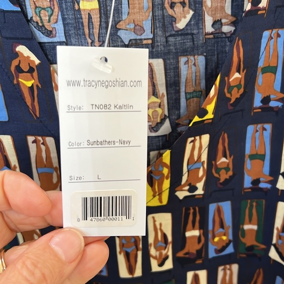 NWT{Tracy Negoshian}Sz L Blue/Yellow Swimsuit Cover Up w/Sun bathers - Picture 5 of 6